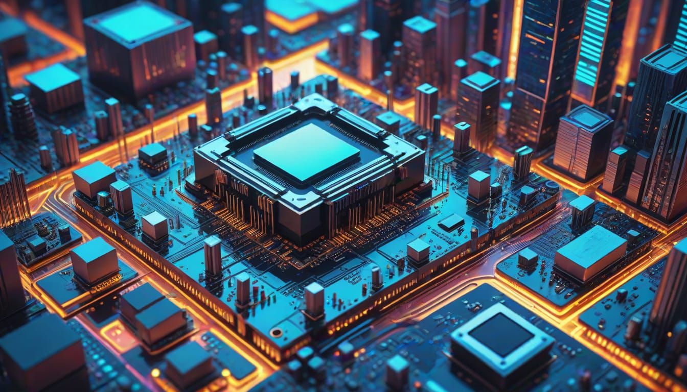 Iridescent Cityscape: CPU Processor Macro Photography