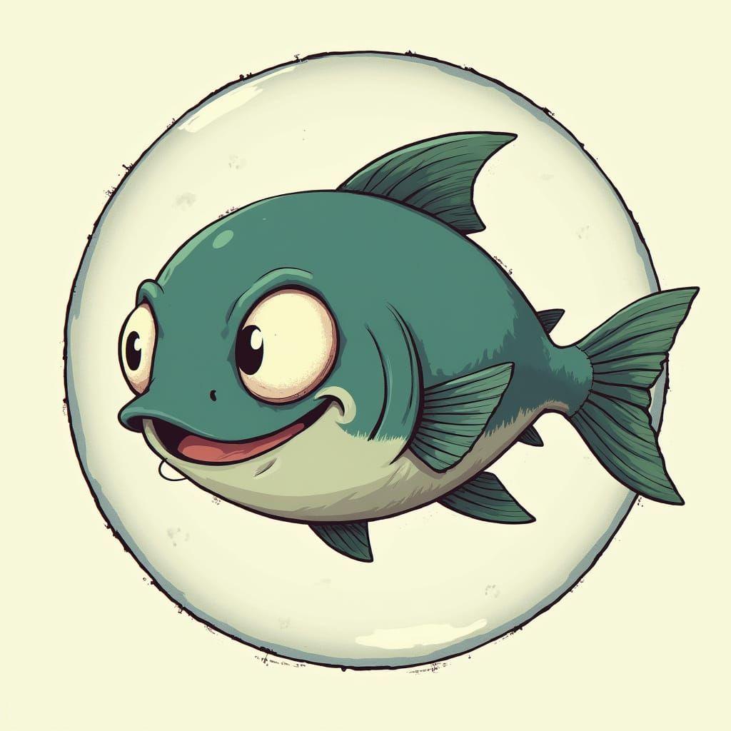Cute Fish in a Circle: A Retro Anime-Inspired Masterpiece