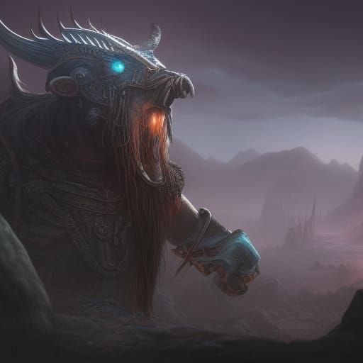 Detailed Dark Viking Head in Matte Painting Style