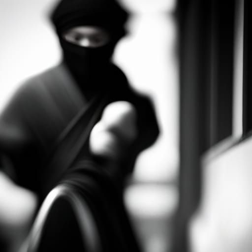Ninja in Kyoto: Nostalgic Black and White Photo