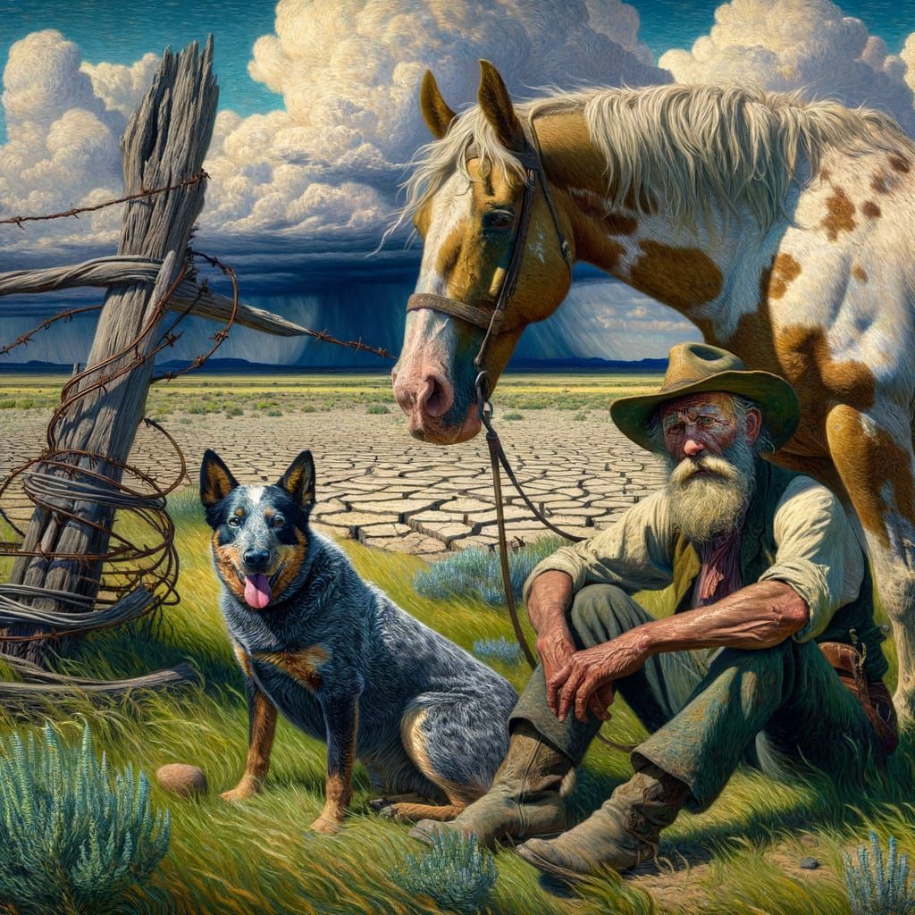 Man with Horse and Dog in Van Gogh Style