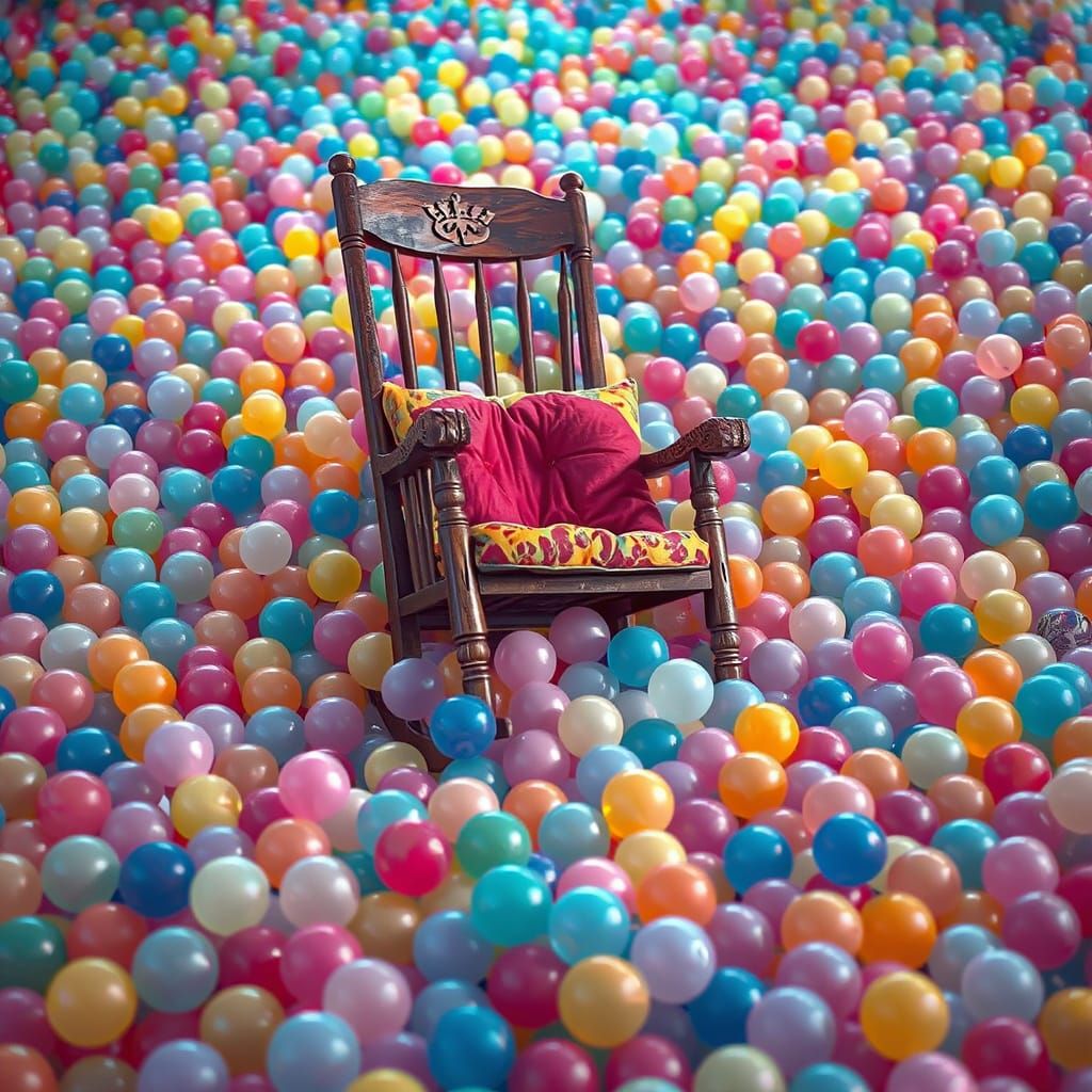 Rocking Chair Sinking into Colorful Ball Pit