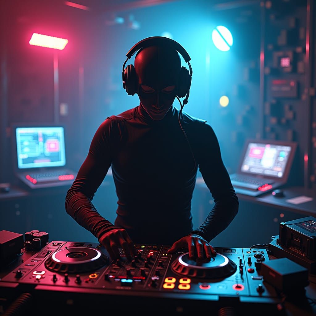 DJ Danger in Neon Cyberpunk Bunker