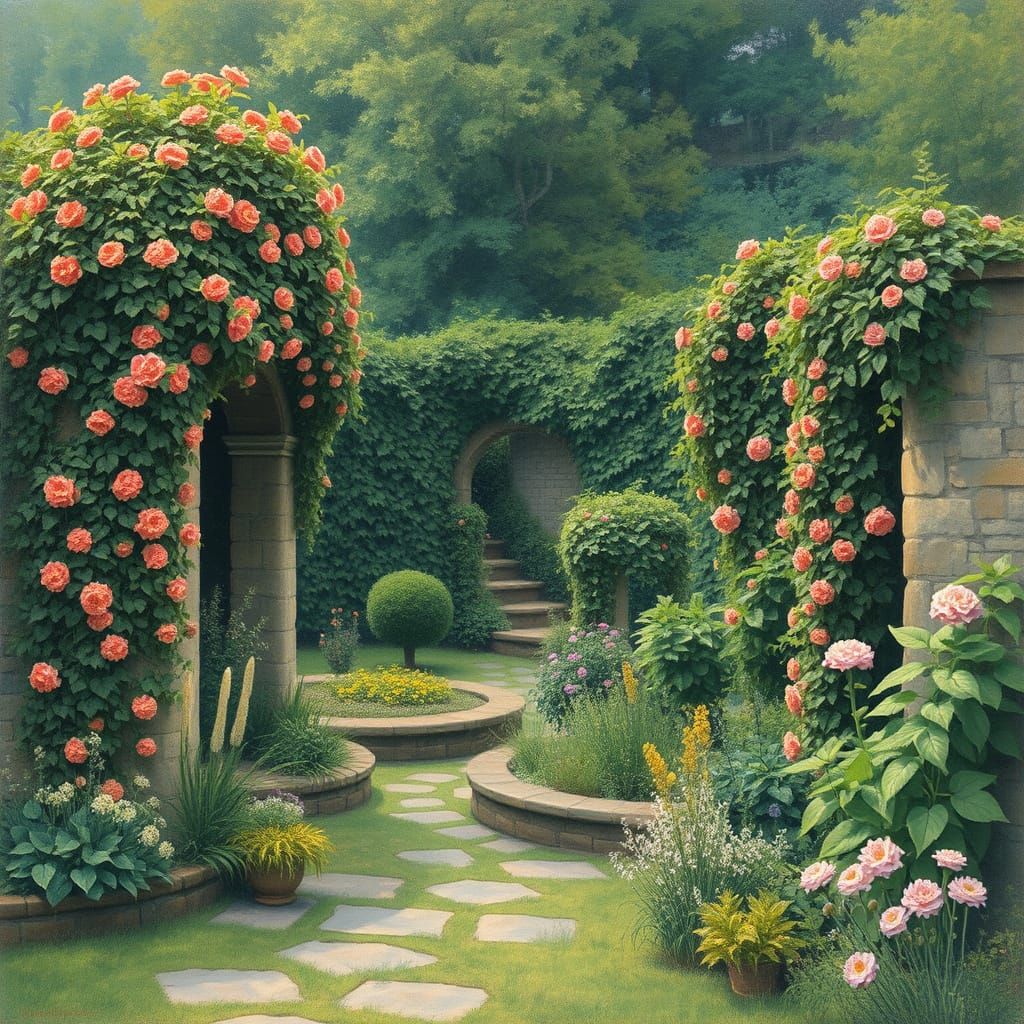 Impressionist Garden with Stone Enclosures