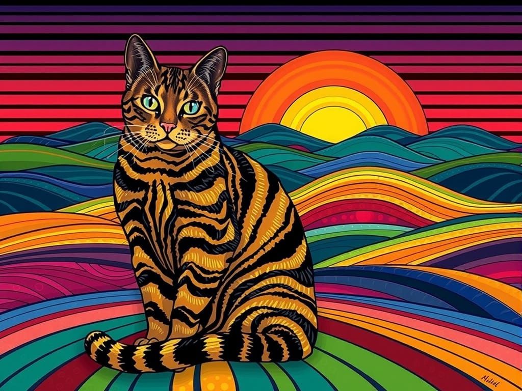 Elegant Cat in Striped Paradise