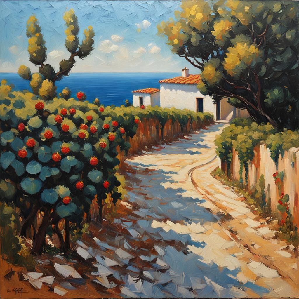 Italian Police Stop: Neo-Impressionist Oil Painting