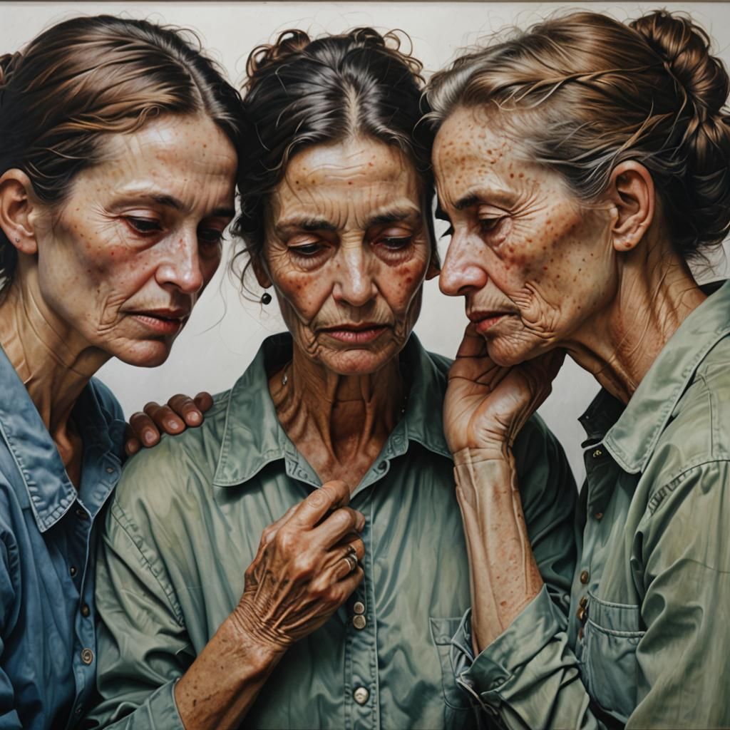 Hyperrealistic Image: Three Women Displaying Tenderness