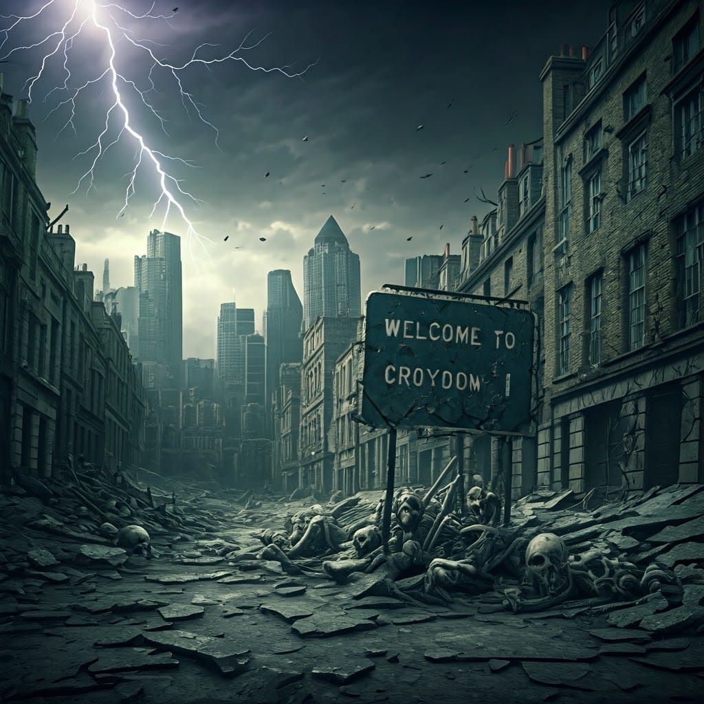 Post-Apocalyptic London Skyline with Lightning Strike