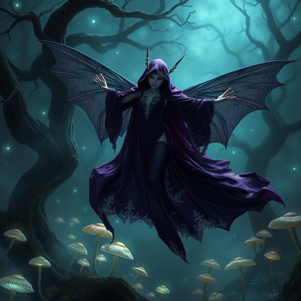 Vampire Fairy in Mystical Forest, Matte Painting