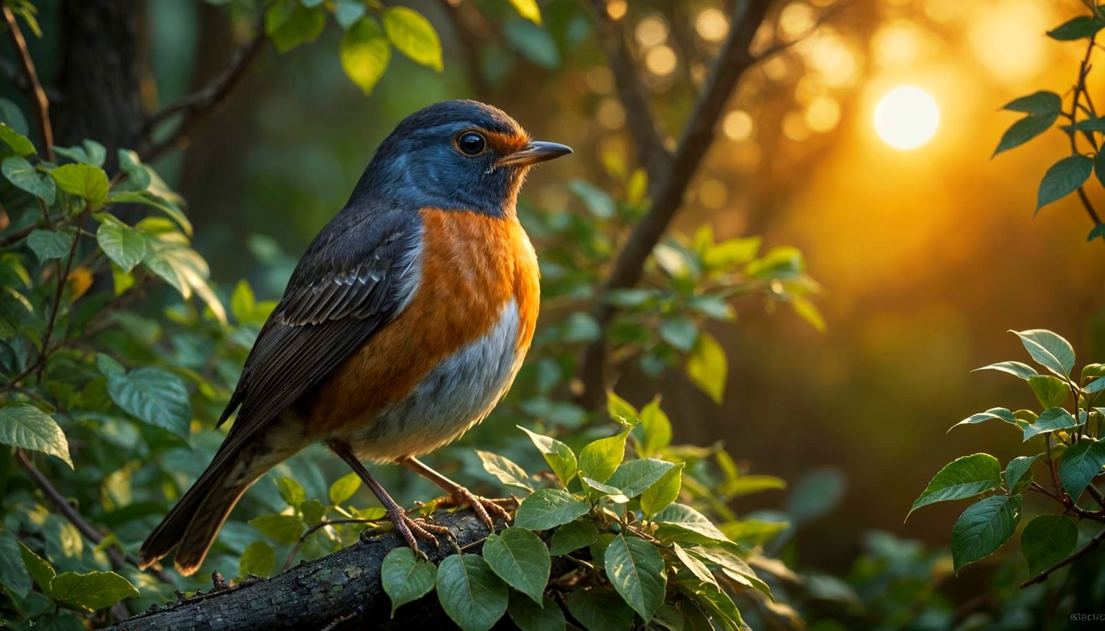 American Robin in Sfumato Style at Sunset