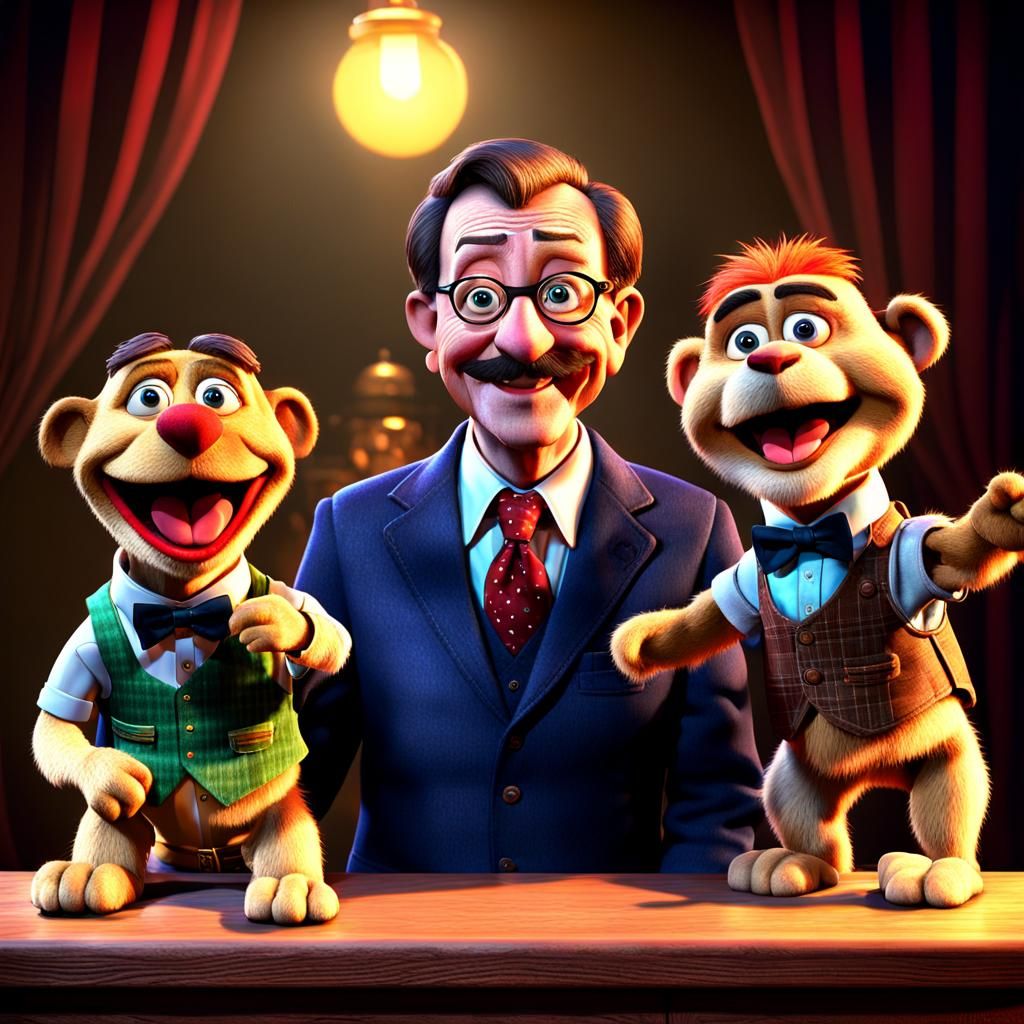 Ventriloquist Comedian and Puppets in Digital Art