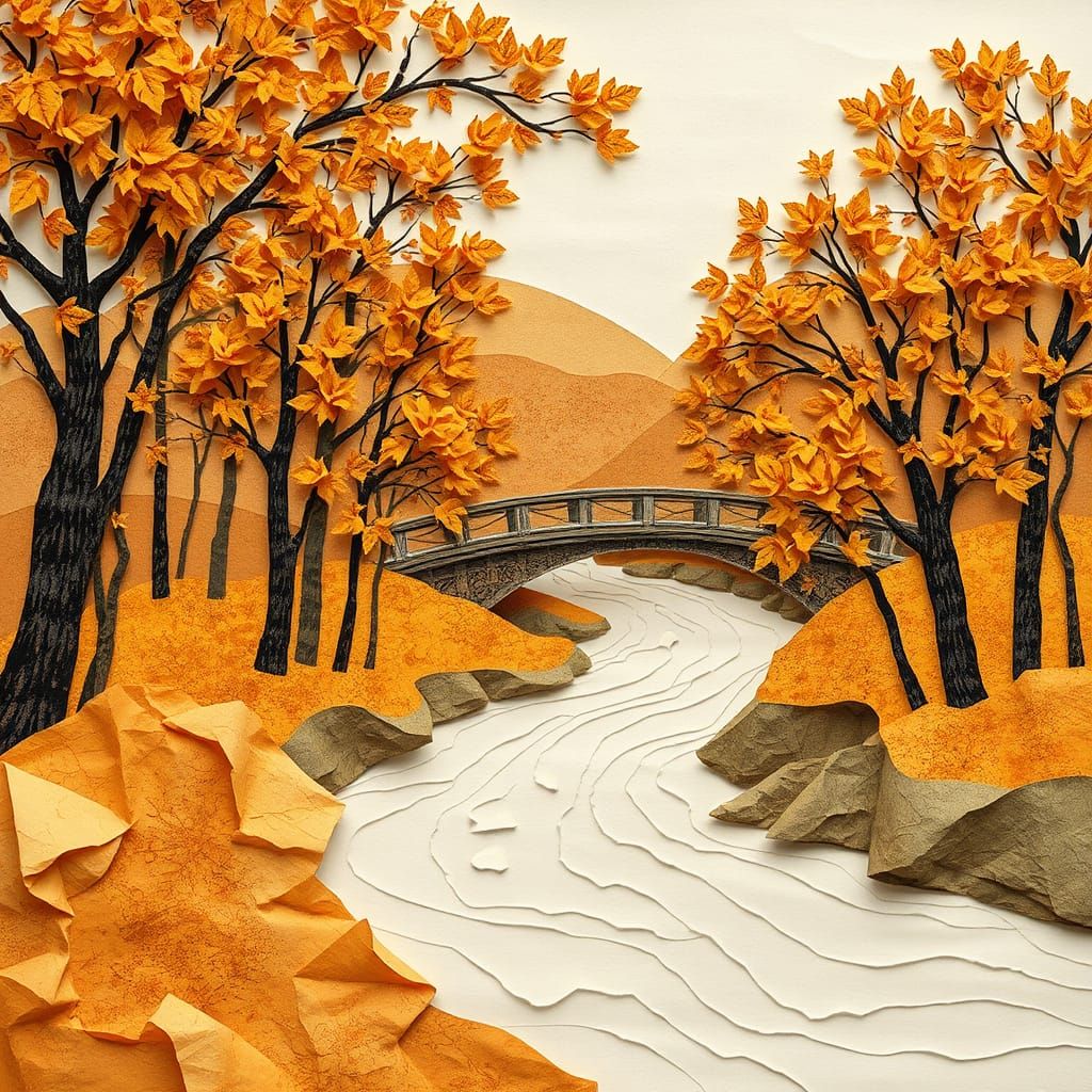 Autumn Paper Collage Landscape Inspired by Matisse and Klimt