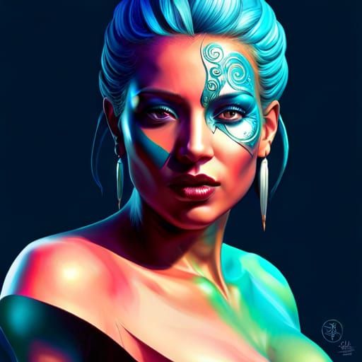 Detailed Portrait of Woman with Painted Face