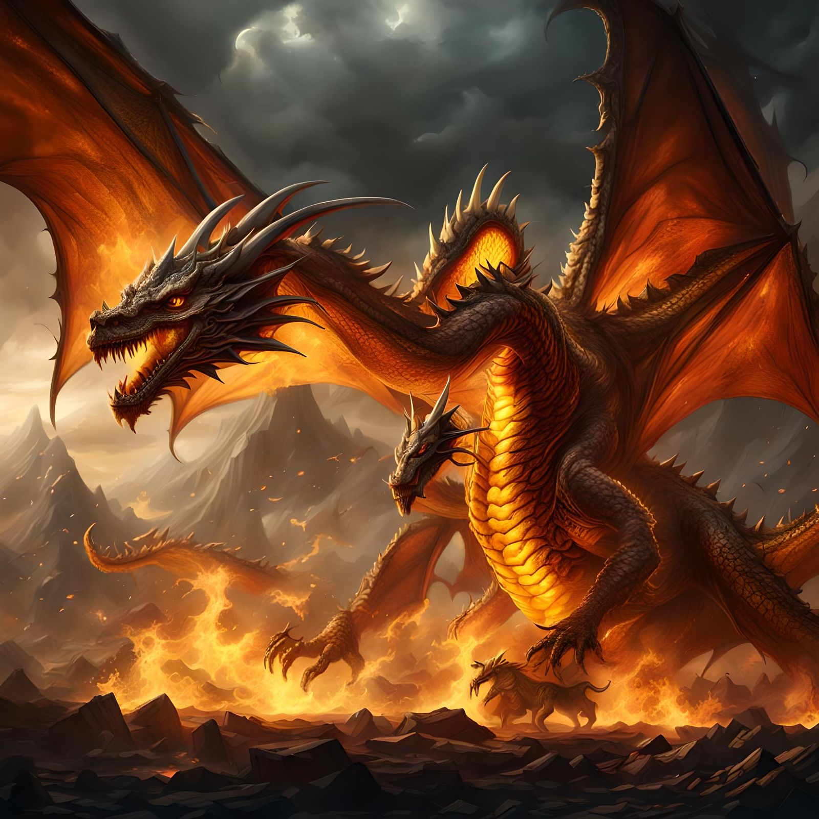 Gigantic Amber Dragon Spitting Flames