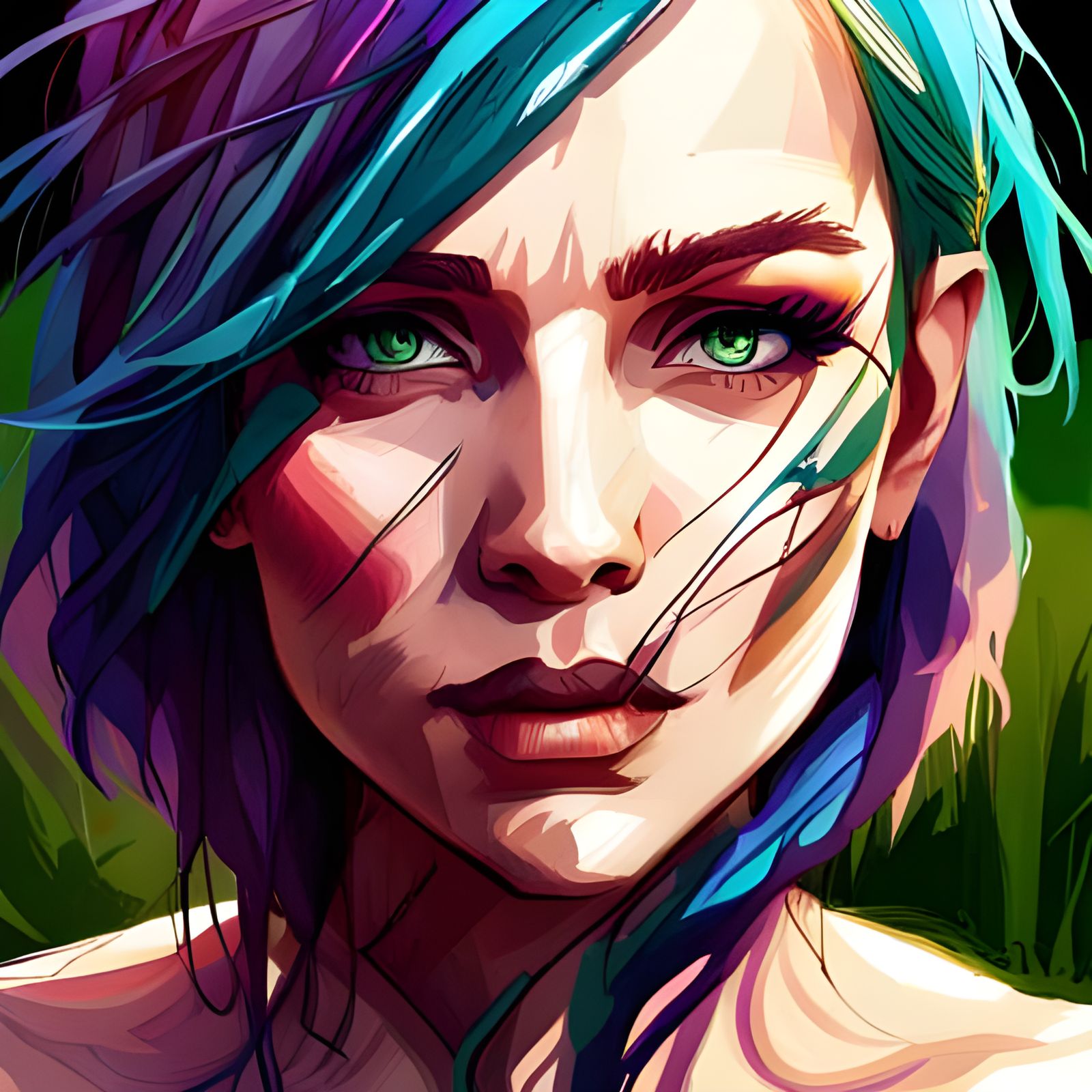 Beautiful Woman with Purple Hair in Digital Art