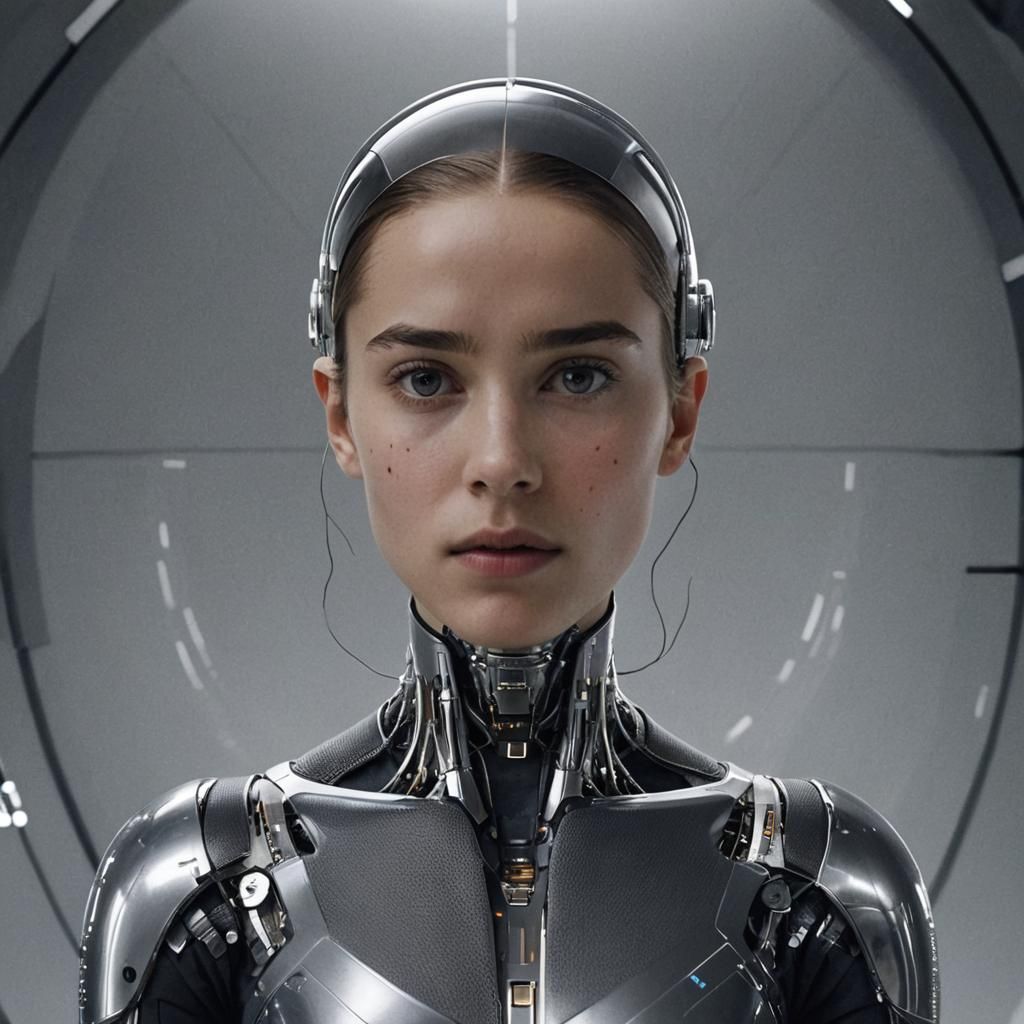 Futuristic AI Robot in Cyberpunk Movie Poster