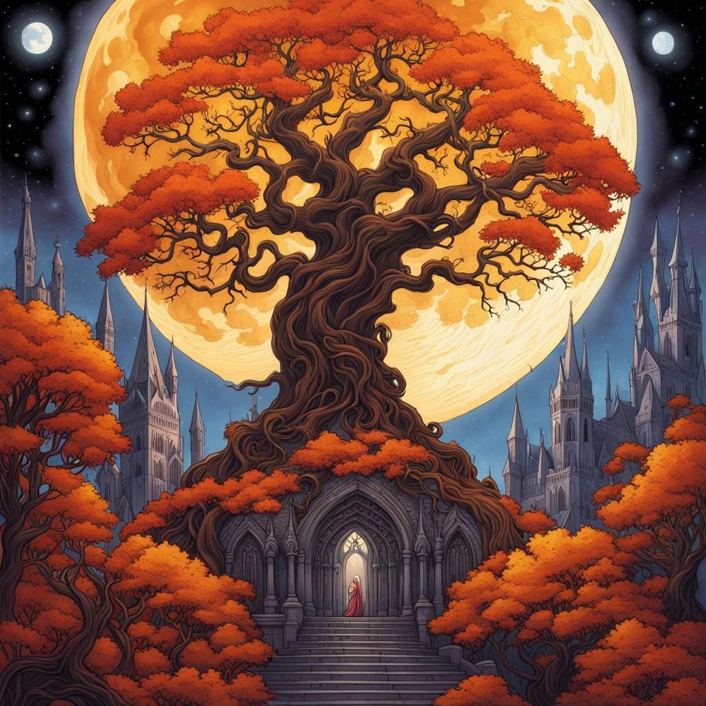 High Gothic Marble Statue Under Moonlight in Watercolor