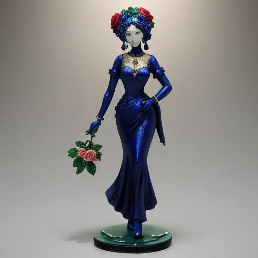 Glass Enamel Rose Figurine with Beautiful Face