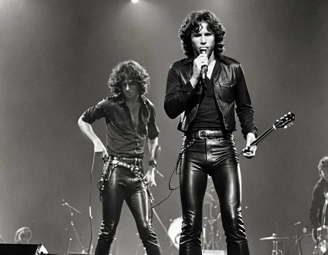 Jim Morrison on stage with his guitar neck & secret twin 🤣