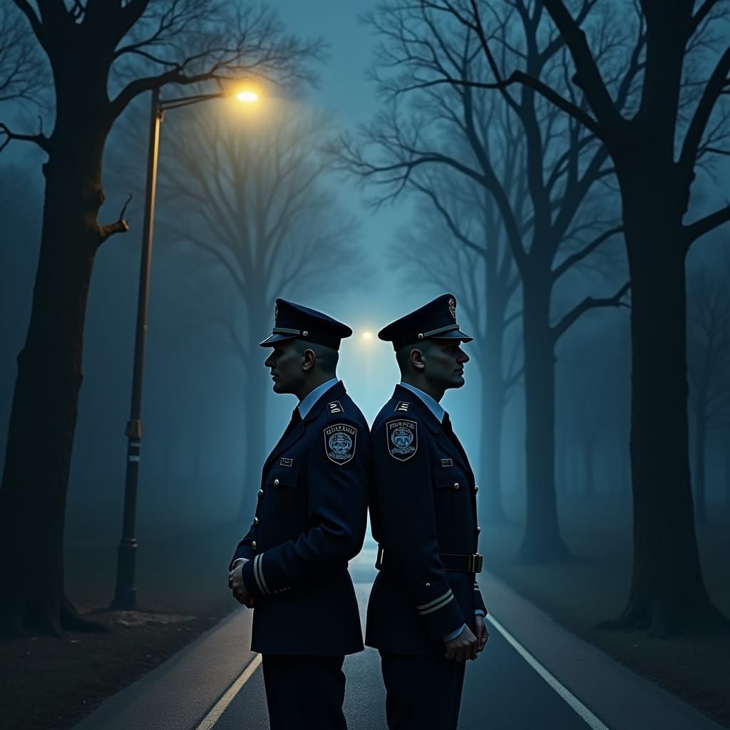 Ominous Road with Policemen in Cinematic Style