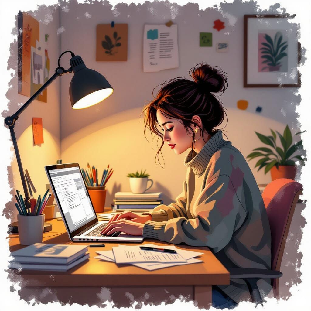 Person Working at Desk in Home Office