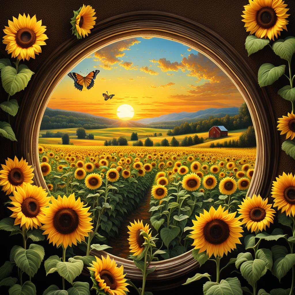 Sunflower Fields with Butterfly, Detailed Matte Painting