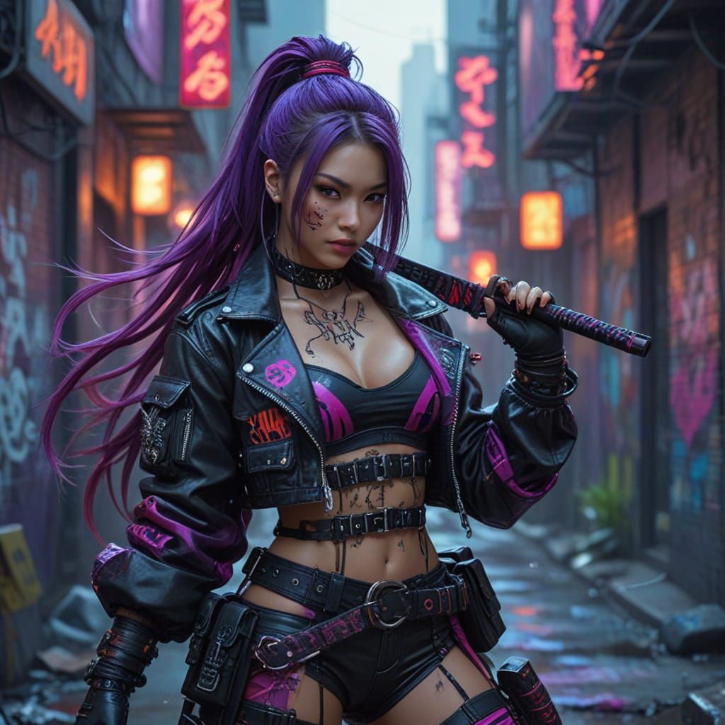 Cyberpunk Demon Hunters in Graffiti Style