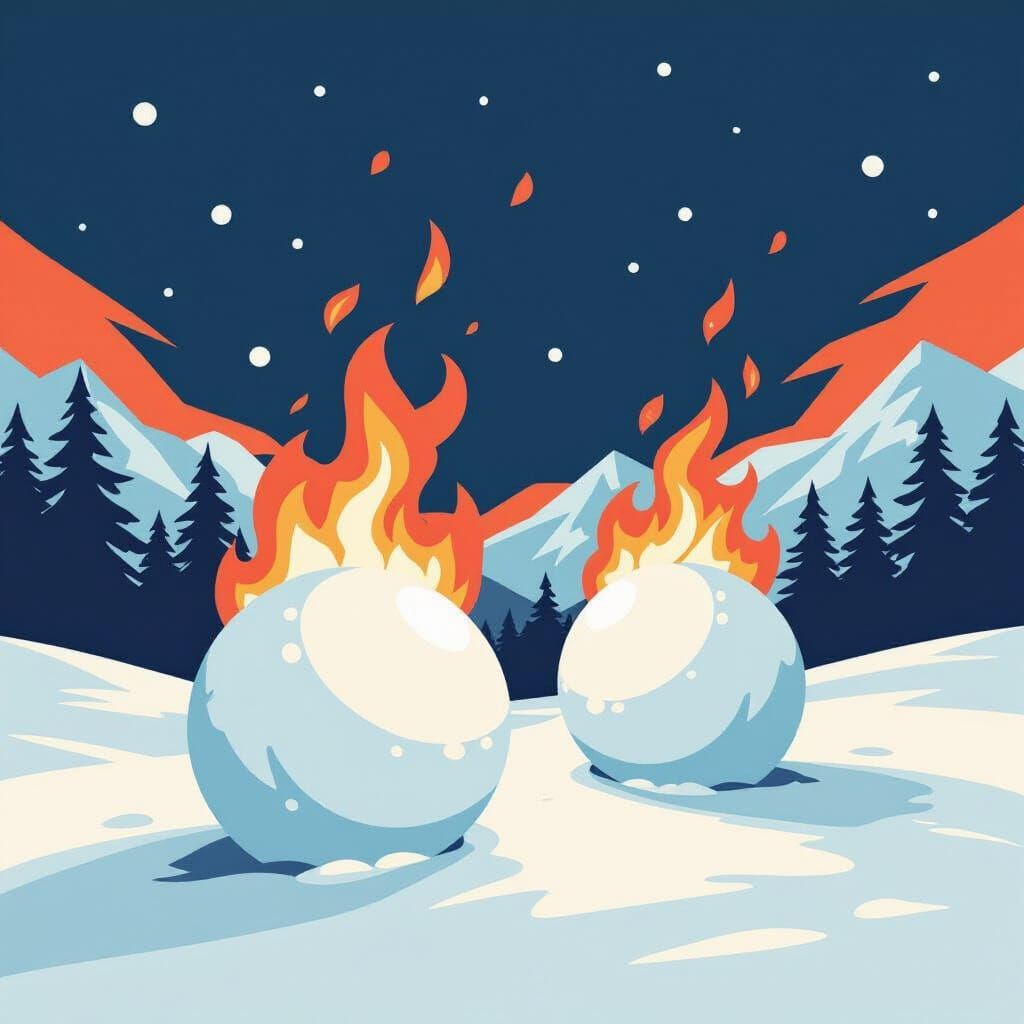 Flaming Snowballs in Vector Art Style
