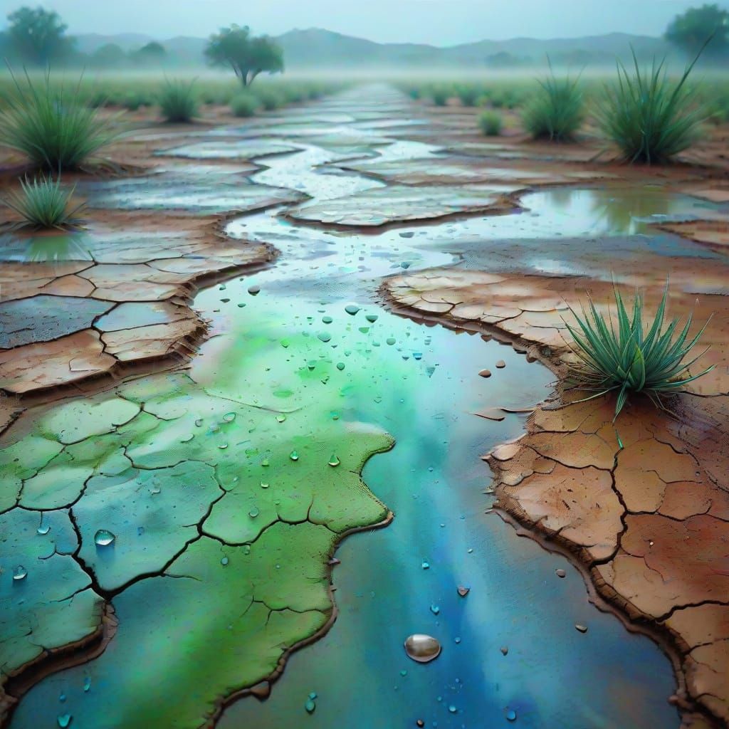 Surreal Rain on Dry Earth: Dreamlike Watercolor