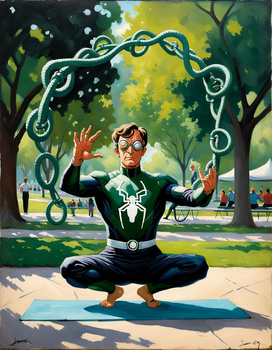 Doc Ock Does Yoga: Oil Painting