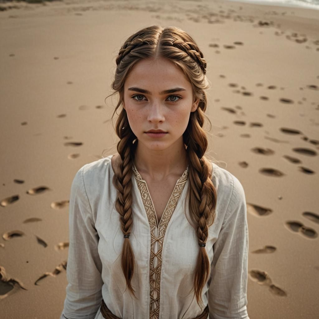 Girl on Beach in White Dress: Digital Painting
