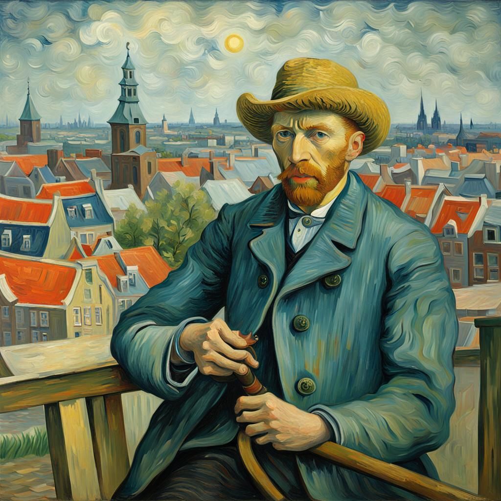 Van Gogh Style Self-Portrait with Amsterdam Backdrop