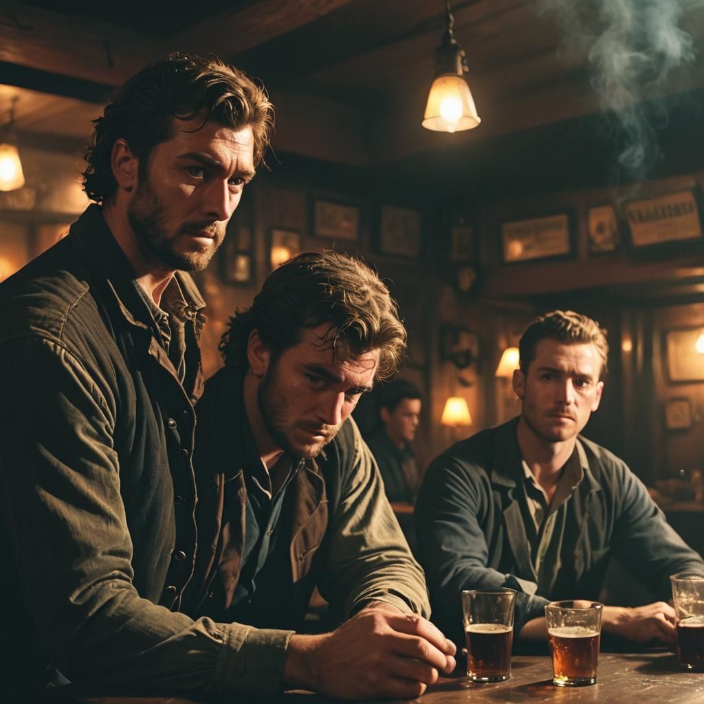 Dramatic Tavern Confrontation in Cinematic Style