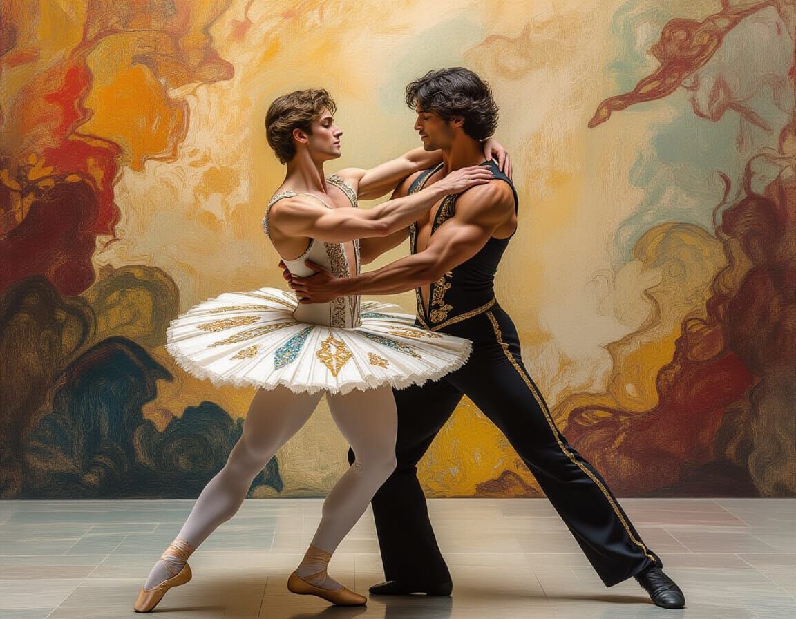 Muscular Ballet Dancers' Hyperrealistic Embrace