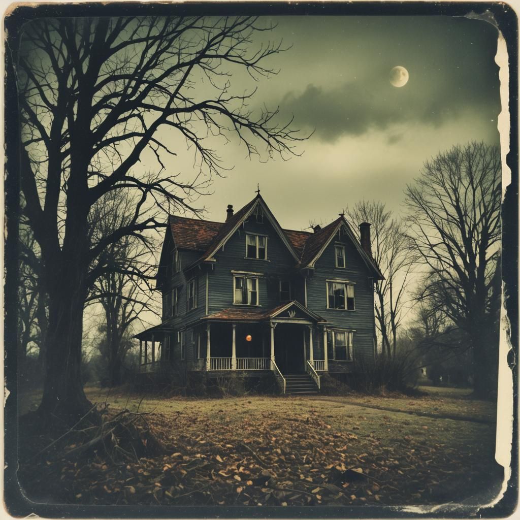 Spooky Haunted House in Polaroid Photo Style