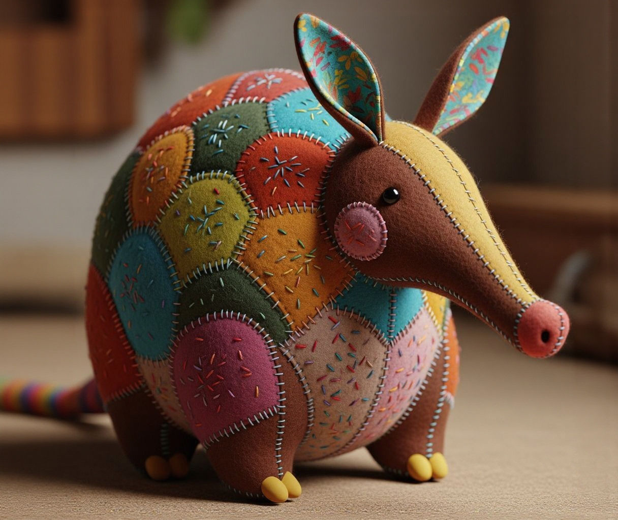 Detailed 3D Quilted Felt Aardvark Toy