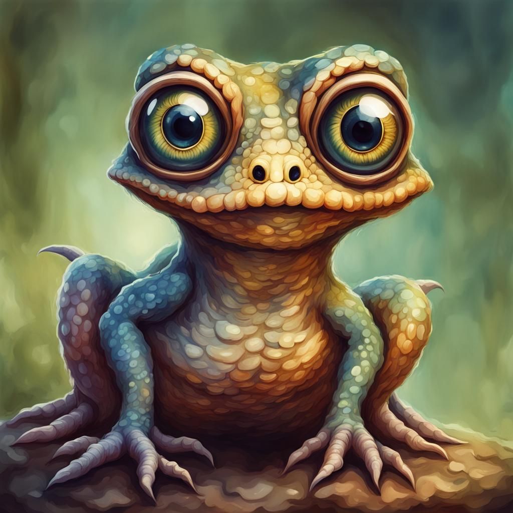 Zany Whimsical Fantastic Odd Quirky  Cute  Reptile Bog Creat...