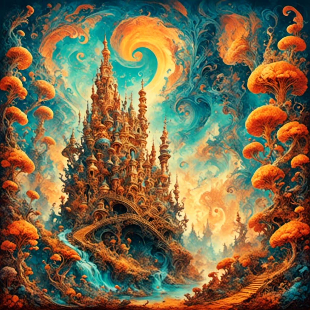 Surreal Romanesque Tower in Golden Hour