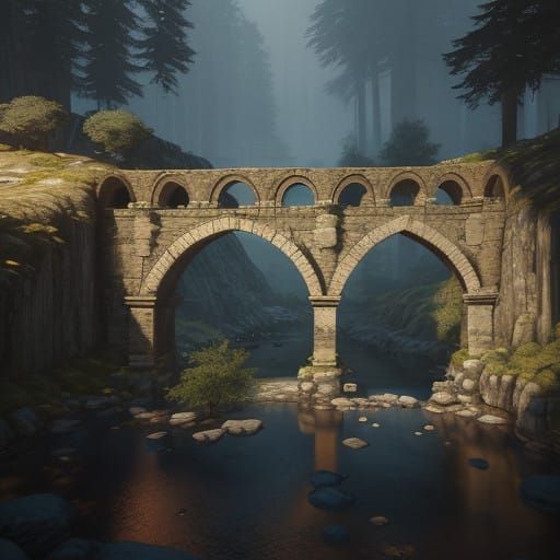 Ancient Roman Bridge in Golden Light, Unreal Engine Style