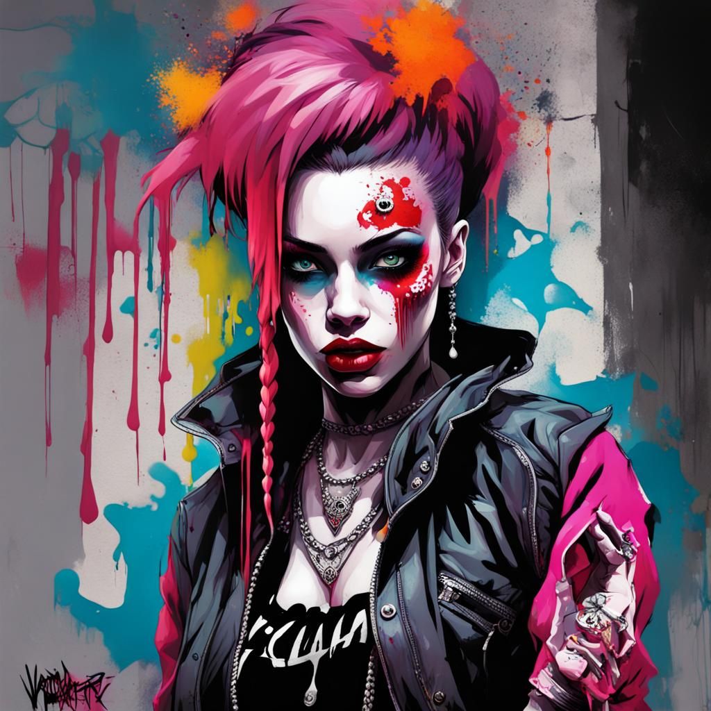 Punk Brujah Clan Girl in Graffiti Street Art