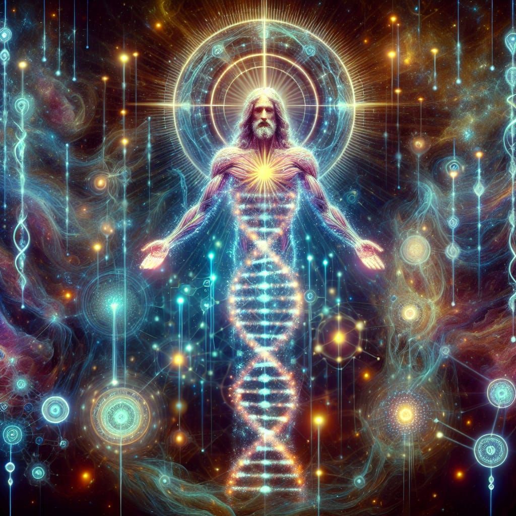 Christ Consciousness: Illuminated DNA in Cosmic Scene