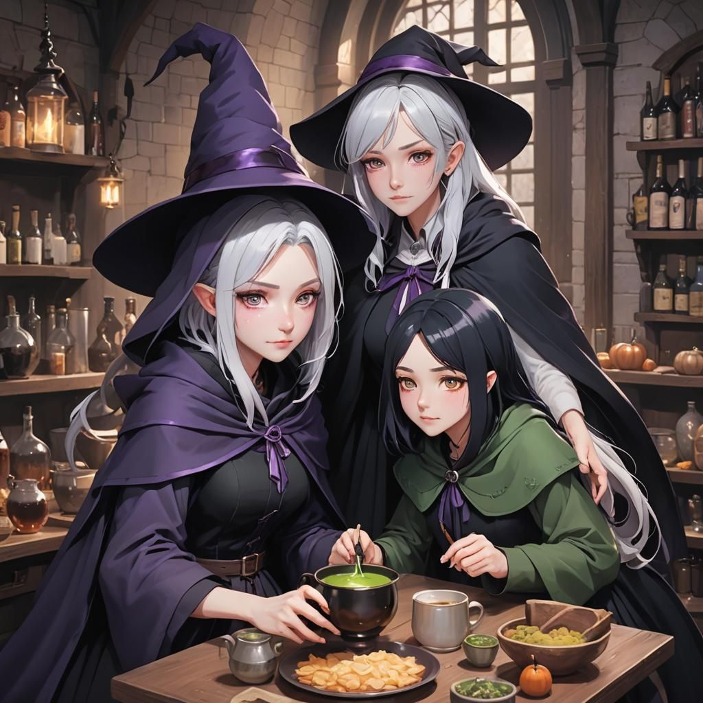 Anime Witch Teaches Apprentice Potion Brewing