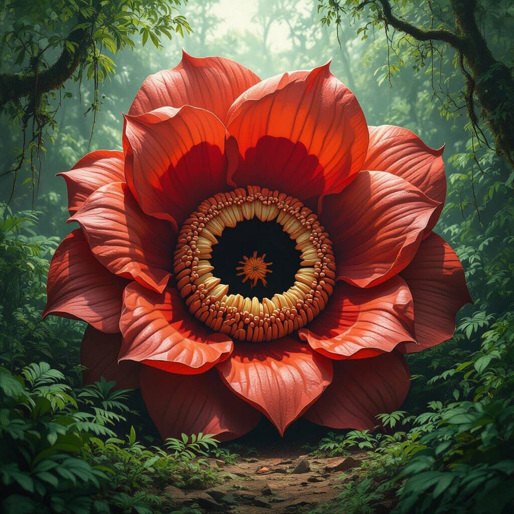 Colossal Rafflesia Flower in a Rainforest
