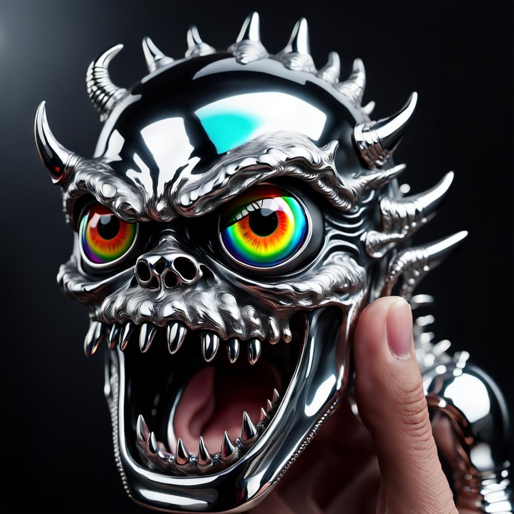 Chrome Monster Hand with Rainbow Eye in 8K