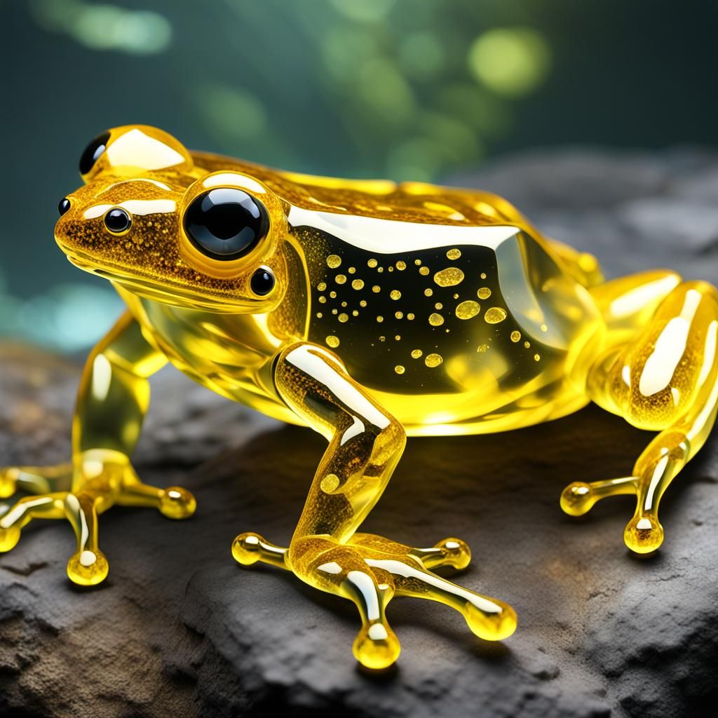 Translucent Yellow Crystal Dart Frog in 3D