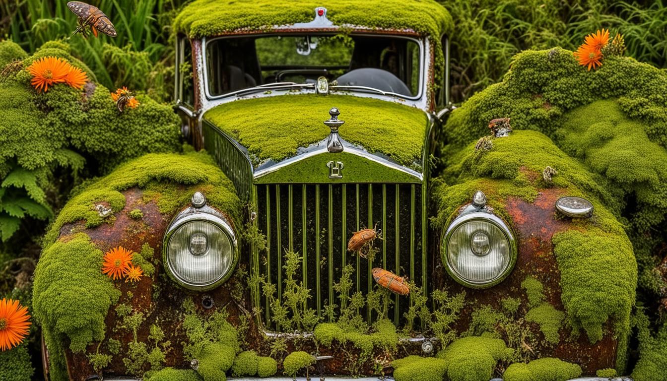 Botanical Rolls Royce Wreck in Haeckel-Blossfeldt Style