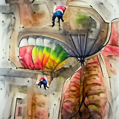 Colorful Lowbrow Watercolor Parachute Jump