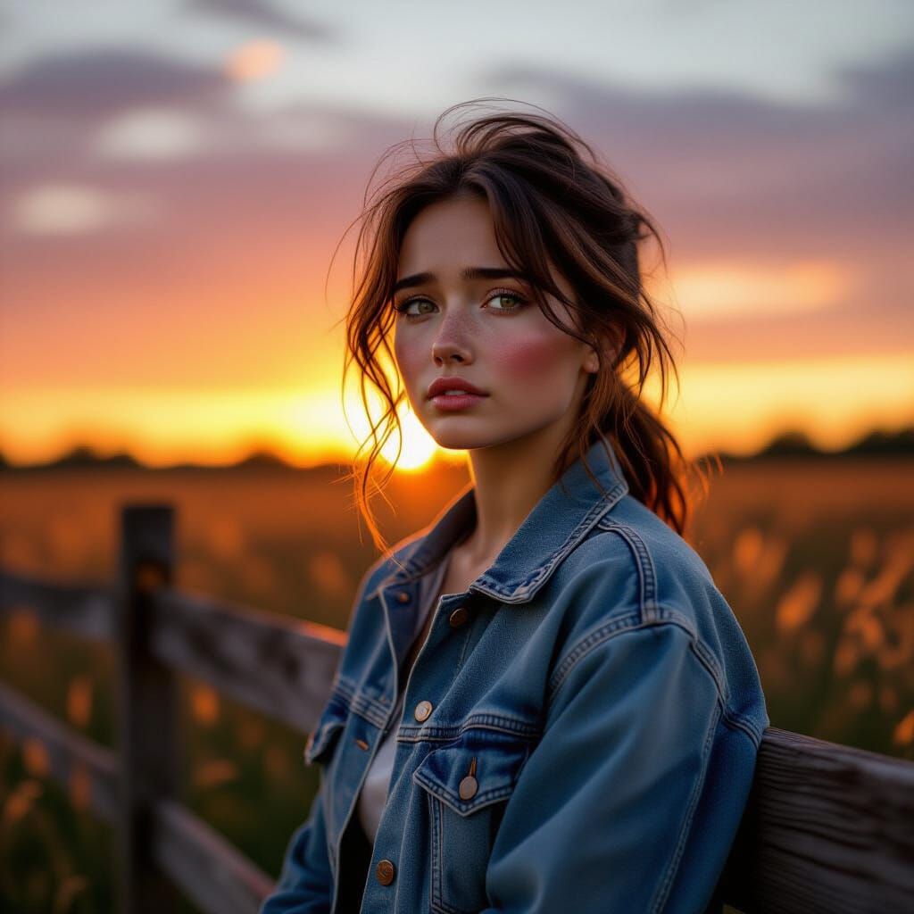 Cinematic Portrait of Woman in Golden Hour Countryside