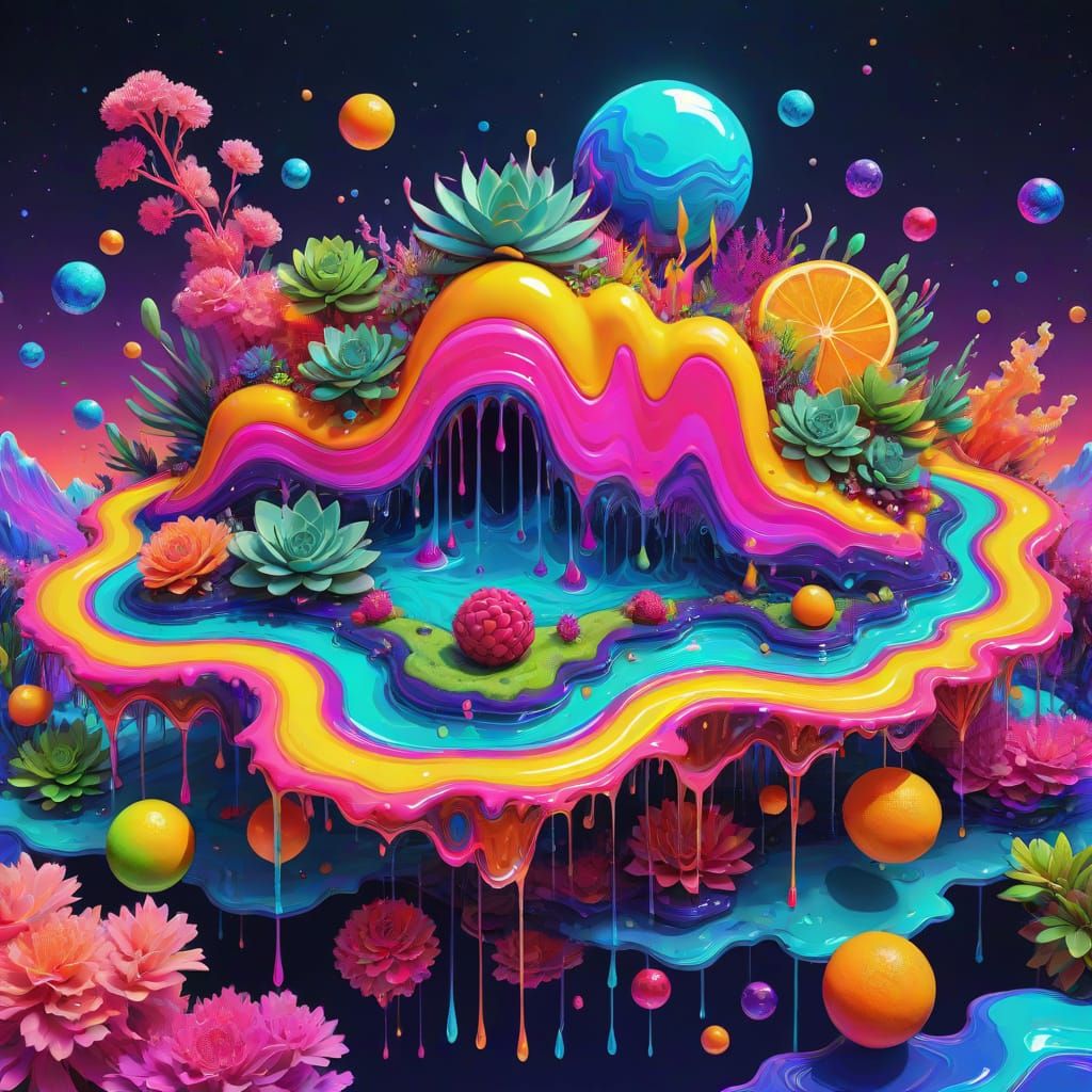 Psychedelic Geometric Fruitscape in Cosmic Style