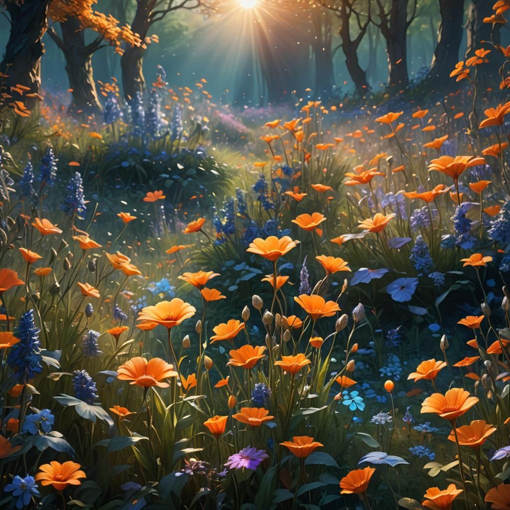 Mystical Floral Field in Fantasy Art Style
